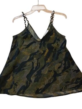 Wanderlux Camoflage Green Black Tank Braided Straps Vneck Size Small ( Runs Big)